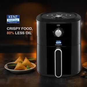 KENT Classic Hot Air Fryer 4L 1300 W | 80% Less Oil | Instant Electric Air Fryer | Auto Cut Off | Fry, Grill, Roast, Steam, and Bake | 1 Year Warranty | Black