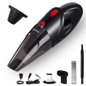 Tusa Cordless Vacuum Cleaner for Car & Home | 2X Powerfull Suction, Dual Mode Battery 6000mAh & 12V DC Car Port | High Power Portable Lightweight Wireless Vacuum, Rechargeable (V1) (Black)